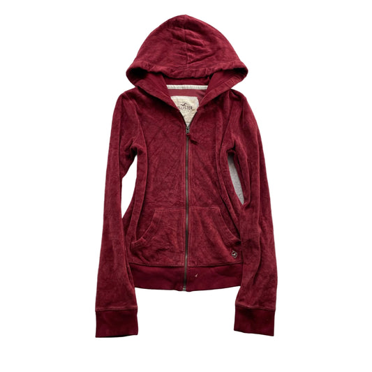 Hollister Women Maroon Velour Zip-Up Hoodie Long Sleeve Pocket Loungewear Size M