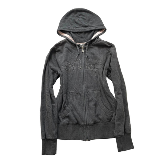 Nike Women's Gray Fleece Full Zip Hoodie Embroidered Front Logo Casual Size L