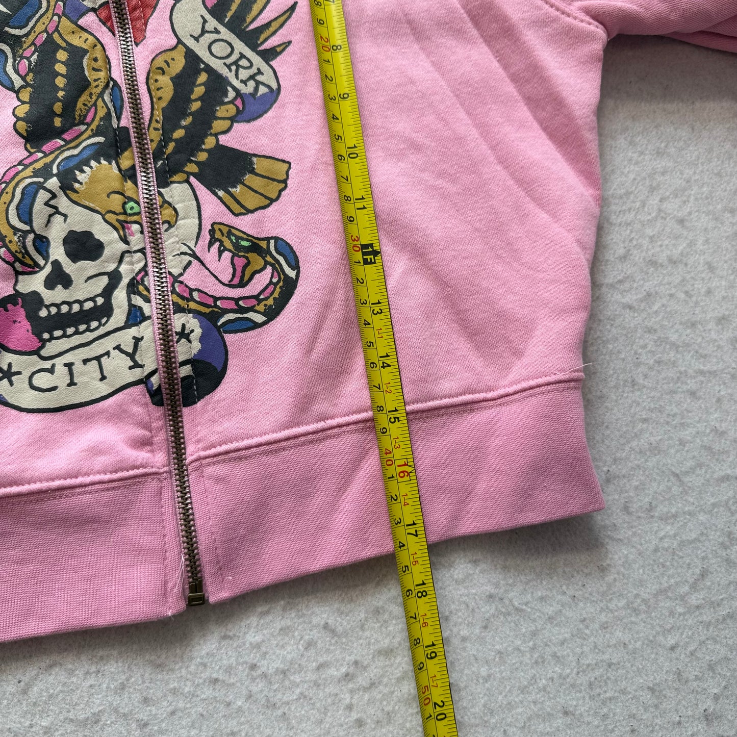 Ed Hardy Skull Eagle Women's Pink Zip-Up Cropped Hoodie Tattoo Graphic Size S