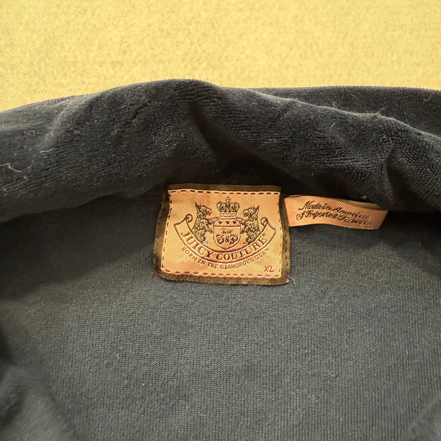 Vintage Juicy Couture pink embroidery navy velour jacket size XL