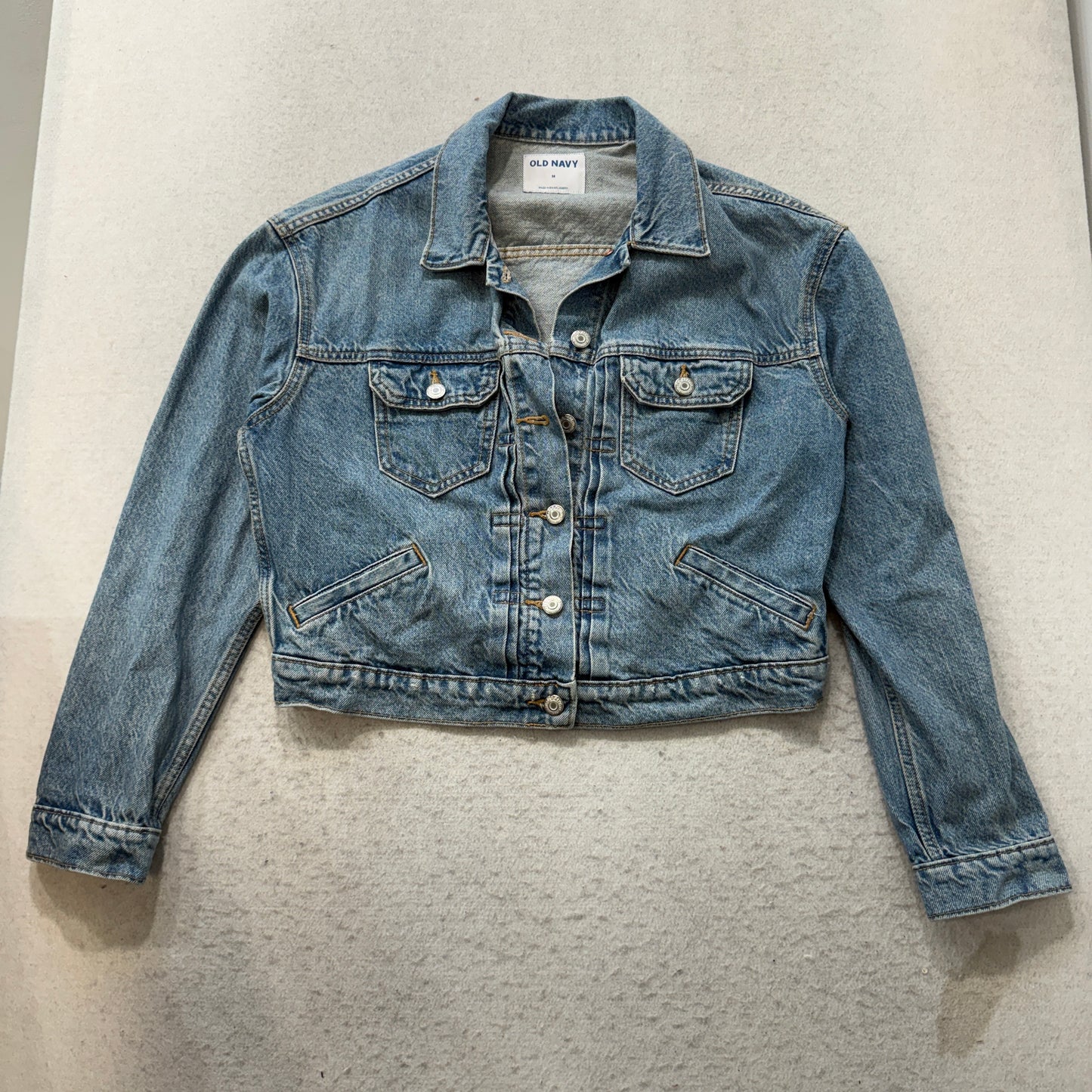 Old Navy Women's Blue Cropped Denim Jacket Long Sleeve Pockets Classic Size M