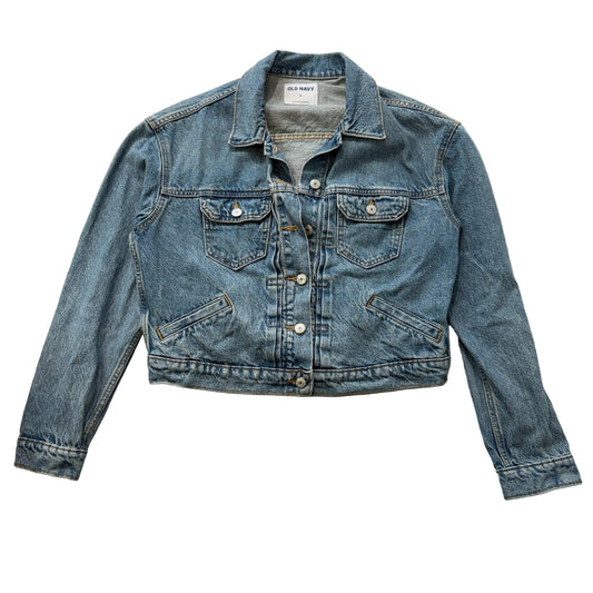 Old Navy Women's Blue Cropped Denim Jacket Long Sleeve Pockets Classic Size M