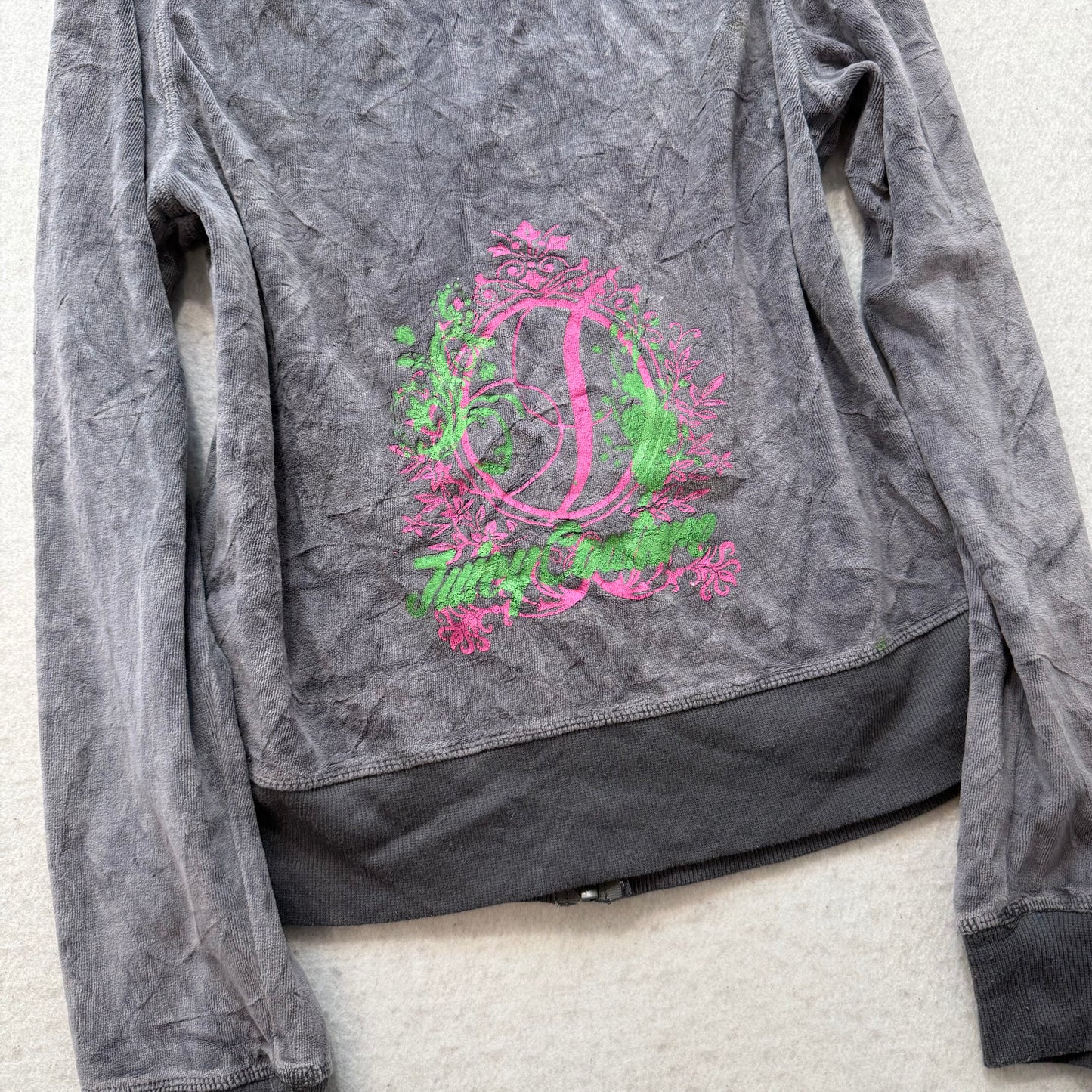 Juicy Couture Women's Gray Velour Full Zip Hoodie Loungewear Graphic Logo Size M