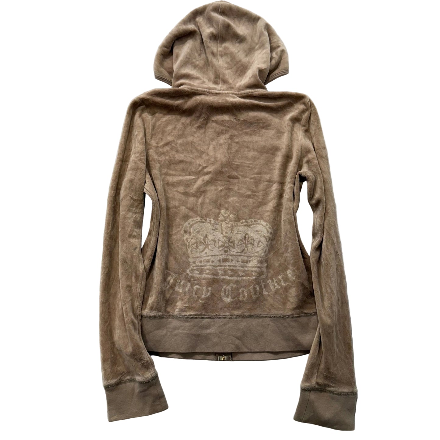 Juicy Couture Women's Tan Velour Full Zip Hoodie Graphic Logo Preppy Y2K Size M
