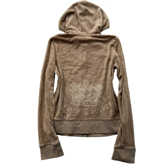 Juicy Couture Women's Tan Velour Full Zip Hoodie Graphic Logo Preppy Y2K Size M