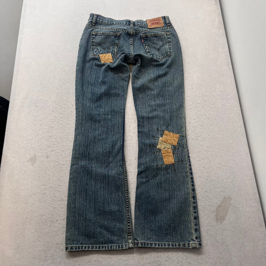 Levi's 518 Superlow Women's Blue Denim Bootcut Jeans Patched Distressed Size M