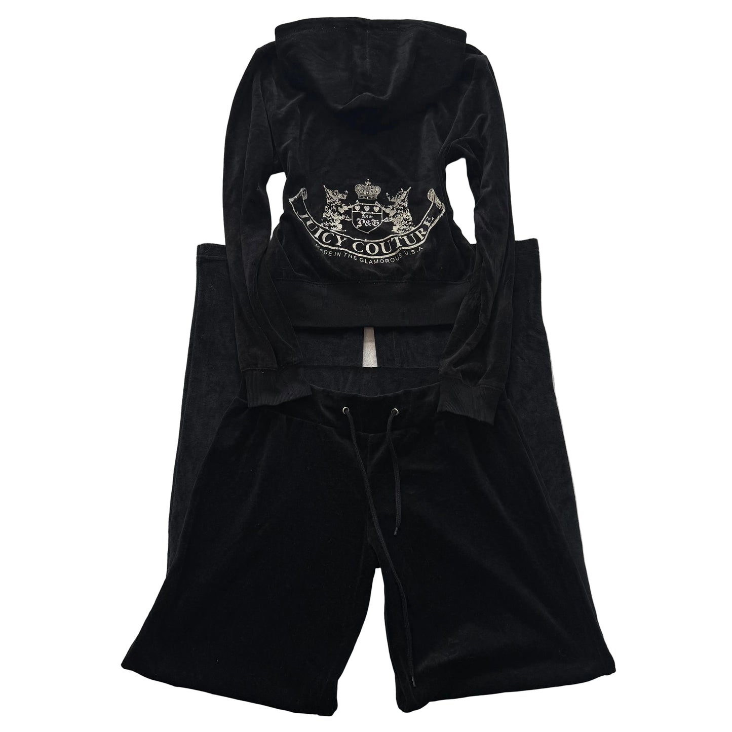 Vtg Juicy Couture Scottie Dogs Black Velour Tracksuit Set Hoodie & Pant Size S