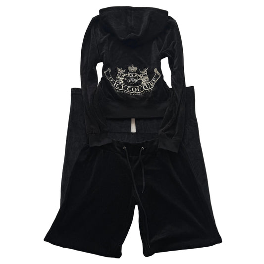 Vtg Juicy Couture Scottie Dogs Black Velour Tracksuit Set Hoodie & Pant Size S