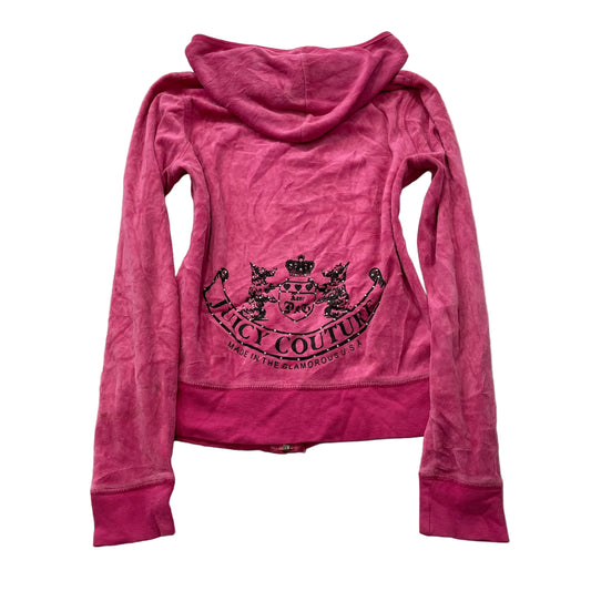 Vintage Juicy Couture Scottie Dogs Women's Pink Velour Hoodie Rhinestones Size S