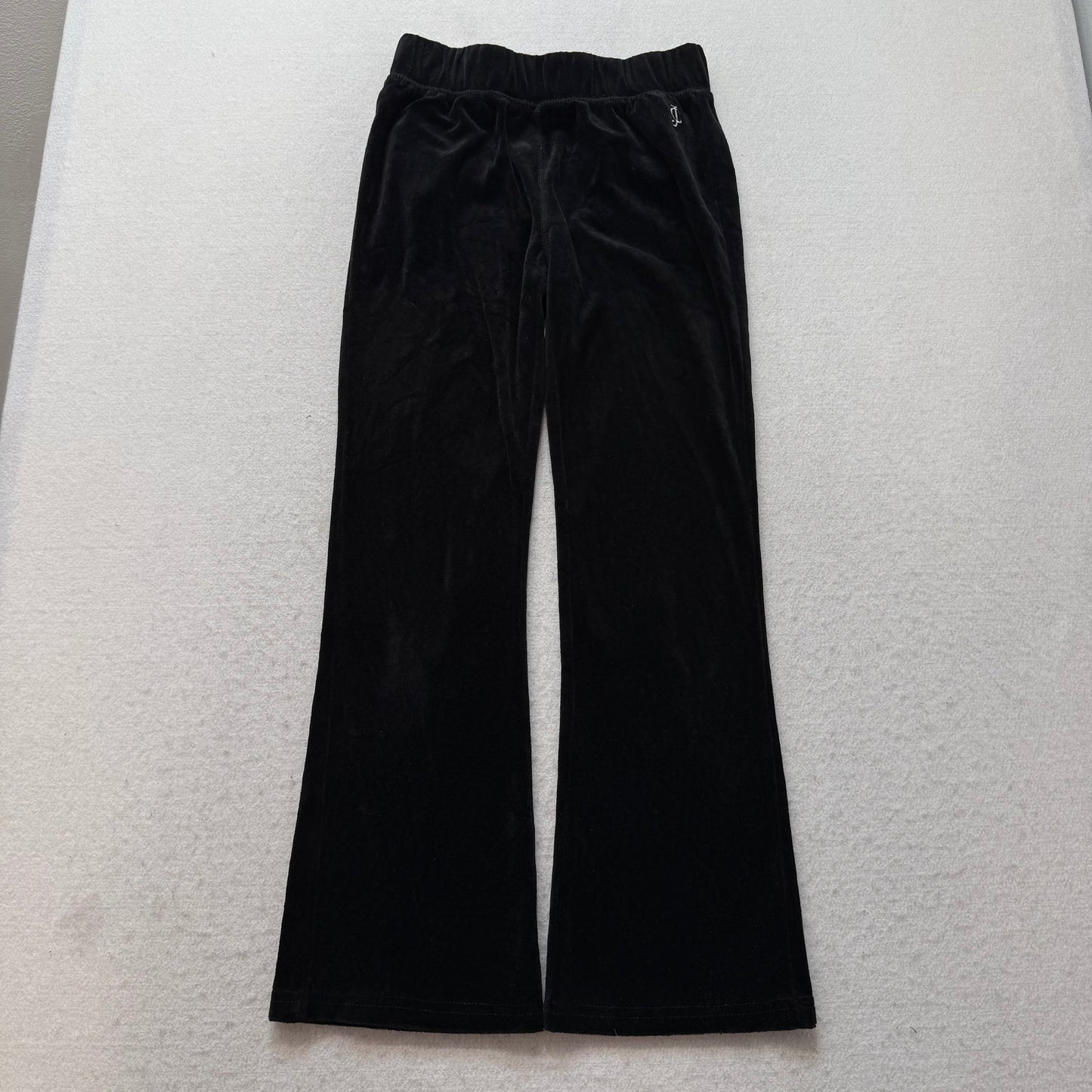 Juicy Couture Women's Black Velour Flared Track Pants Back Snap Pockets Size M