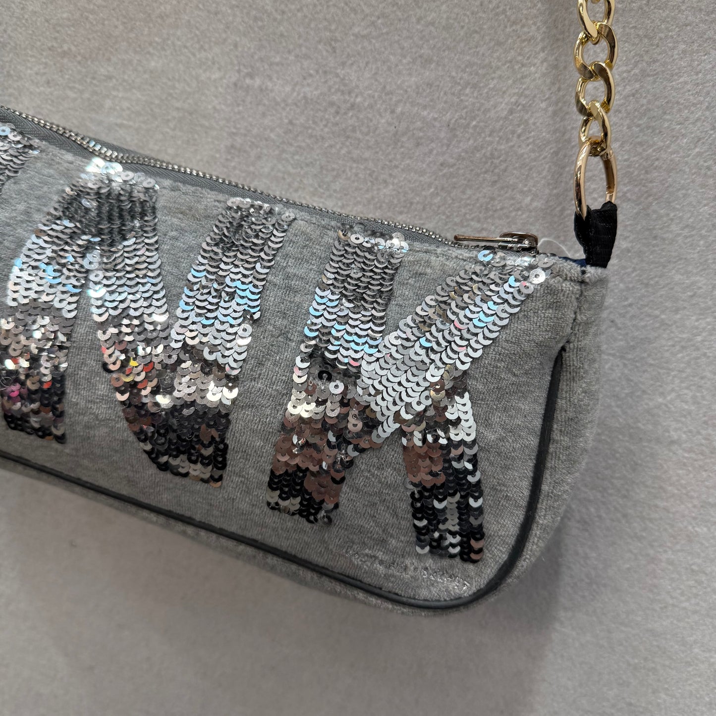 Victoria's Secret PINK Gray Velour Sequin Gold Chain Strap Shoulder Bag Size L