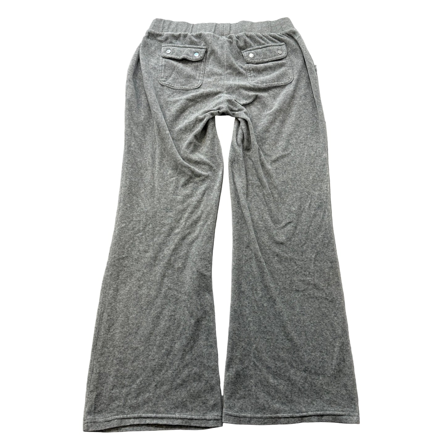 Juicy Couture Women's Heather Gray Velour Flared Track Pants Flap Pockets Size L