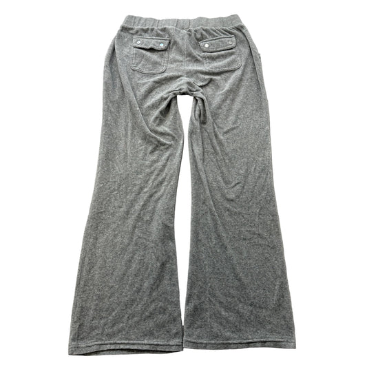 Juicy Couture Women's Heather Gray Velour Flared Track Pants Flap Pockets Size L