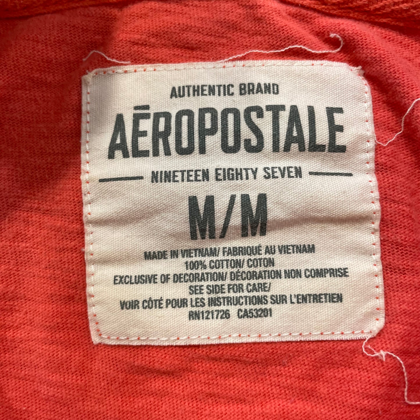 Aeropostale Surf Cali 1987 Men's Orange Cotton T-Shirt Applique Logo Tee Size M