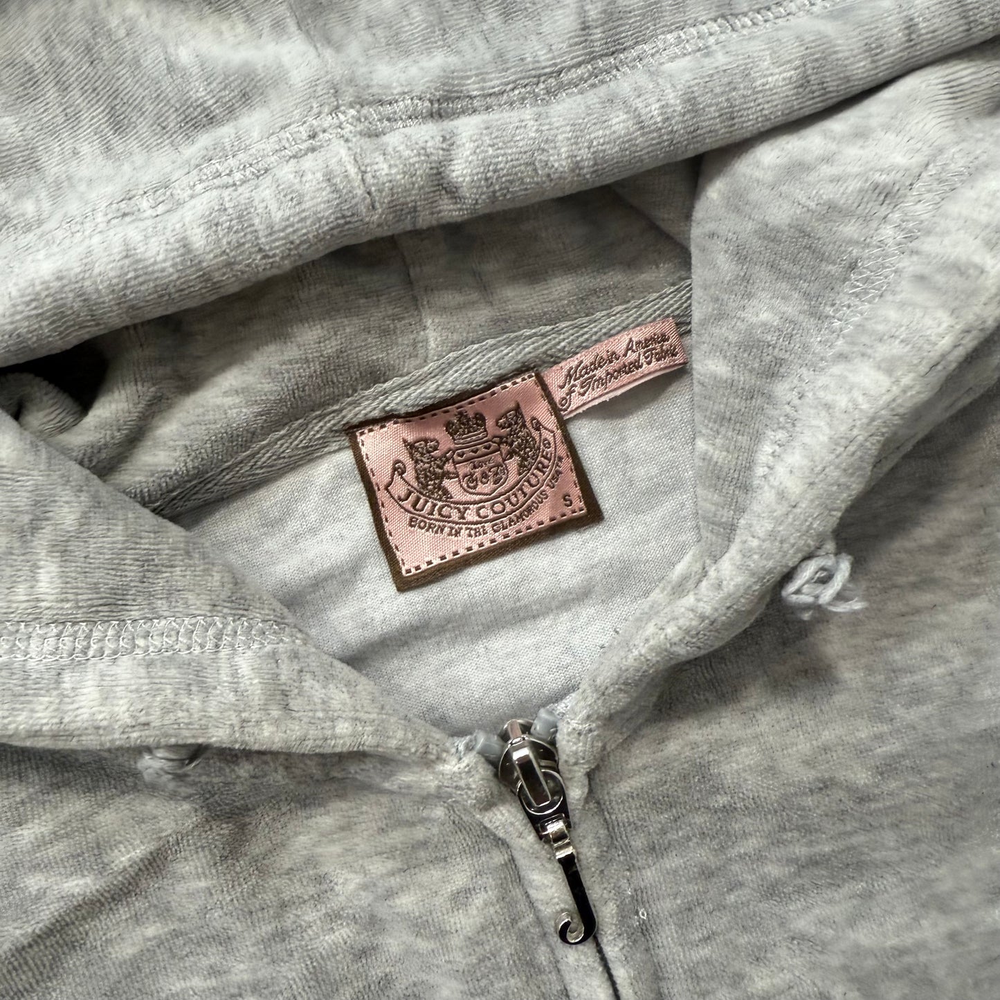 Vintage Juicy Couture Women's Heather Gray Velour Zip-Up Hoodie Pockets Size S