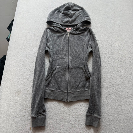 Juicy Couture Scottie Dogs Women's Gray Velour Hoodie Embroidered Rhinestone - P
