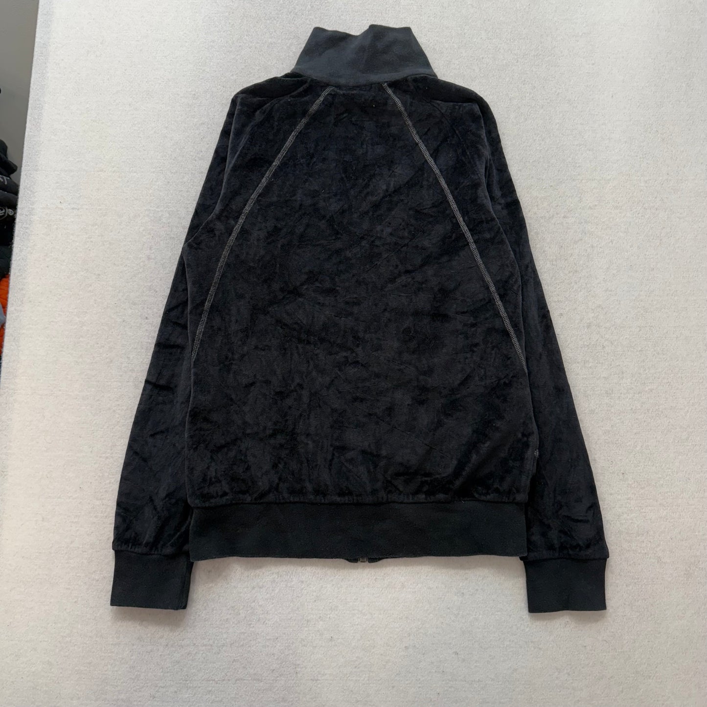 Puma Womens Black Velour Track Jacket Y2K Full-Zip Long Sleeve Casual Fit Size S