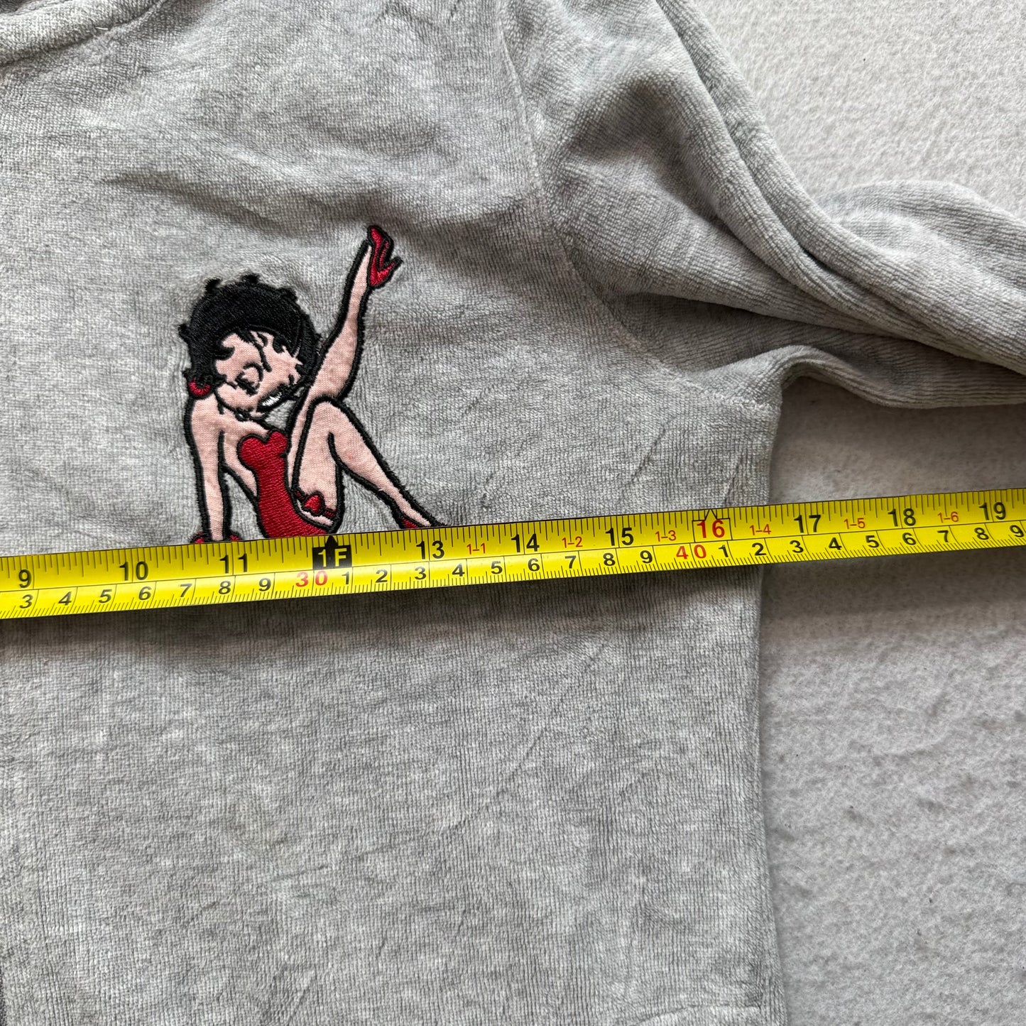 Vintage Betty Boop Women's Gray Zip-Up Hoodie Embroidered Logo Classic Size 34