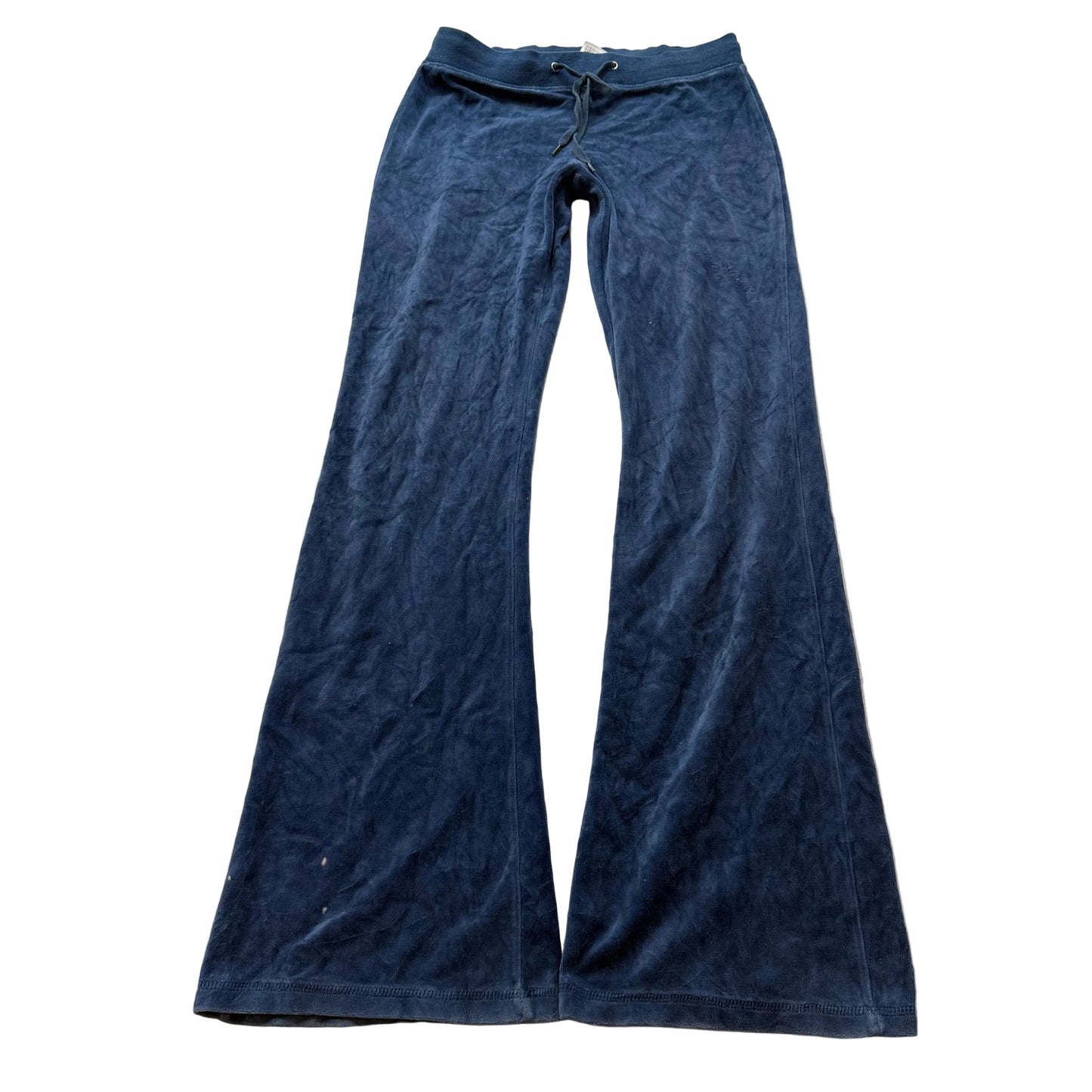 Vintage Juicy Couture Women's Navy Velour Flared Track Pants Drawstring Size S