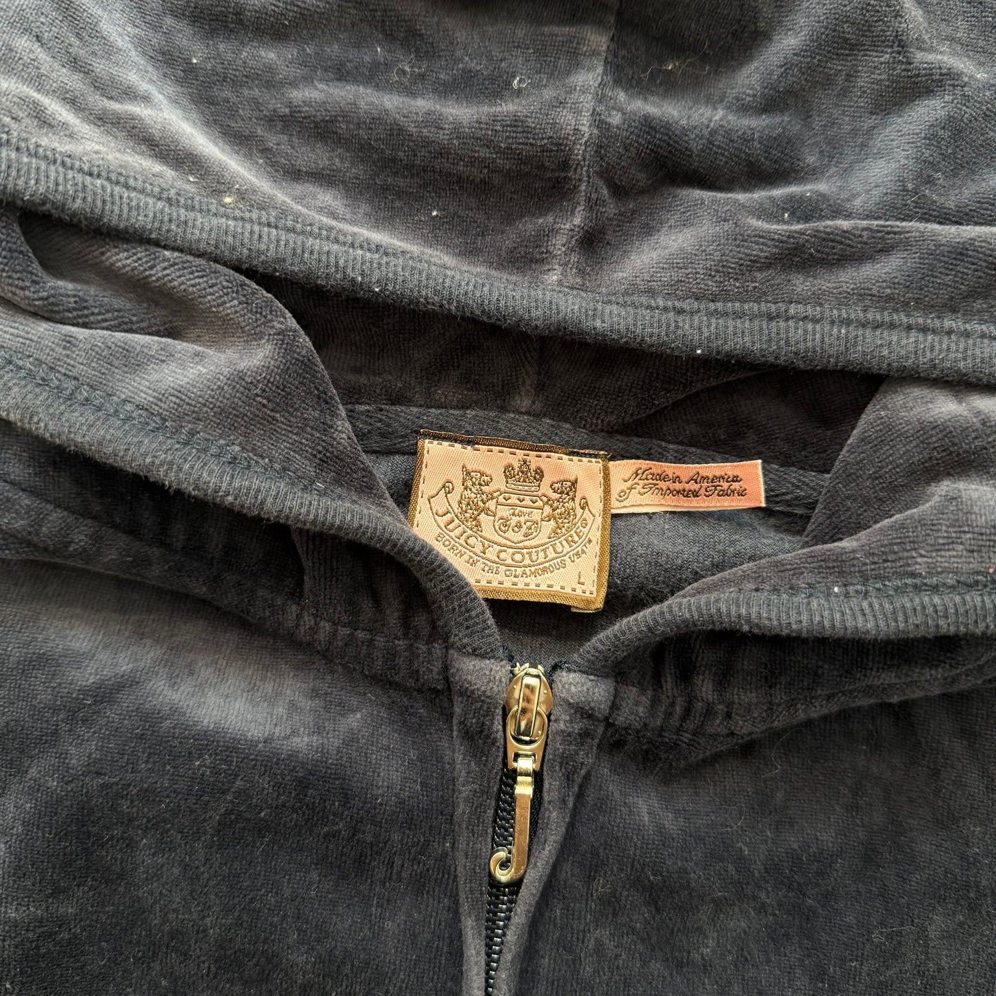 Vintage Juicy Couture Women's Navy Blue Velour Zip-Up Hoodie Pockets Y2k Size L