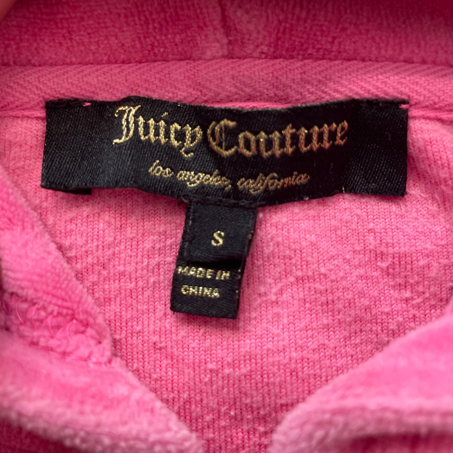 Juicy Couture Women's Pink Velour Full Zip Hoodie Rhinestone Studded Logo Size S
