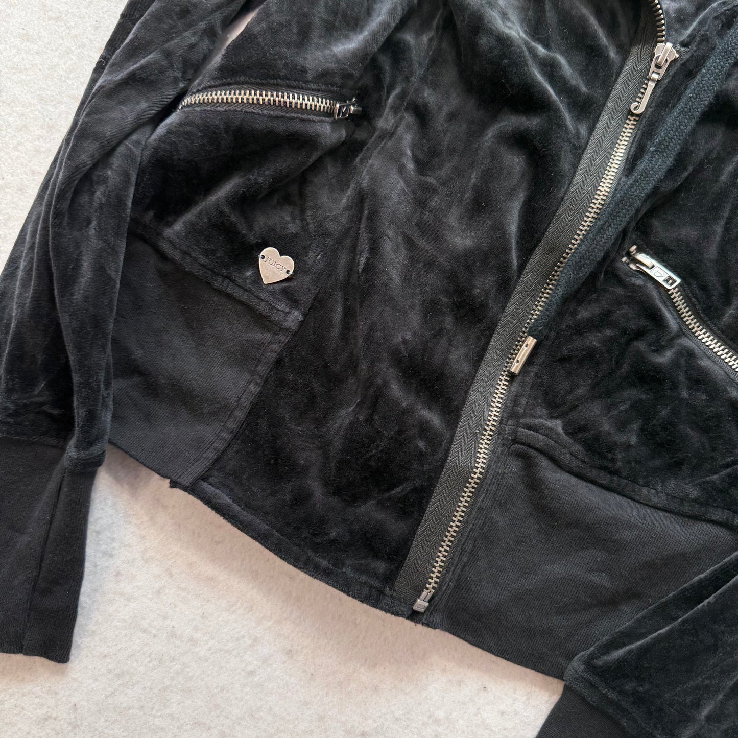 Juicy Couture Women's Black Velour Zip-Up Biker Hoodie Zip Pockets Y2K Size XL