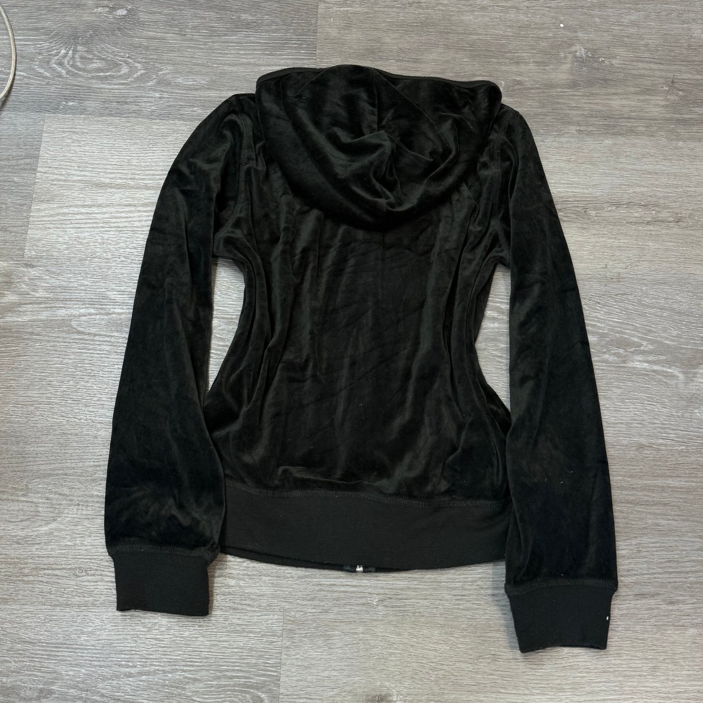 Vintage Juicy Couture Womens Charcoal Velour Zip-Up Hoodie Loungewear Y2k Size S