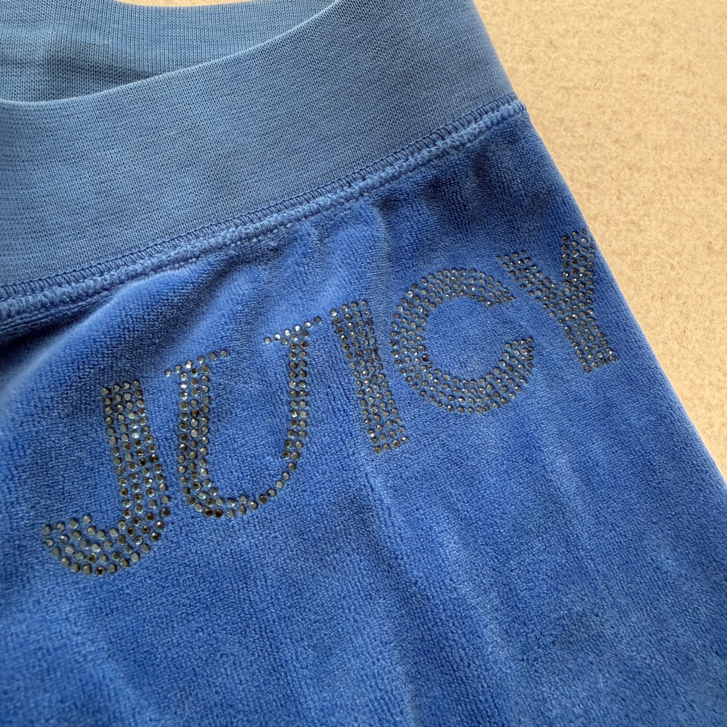 Juicy Couture Women's Blue Velour Flared Track Pants Drawstring Pockets Size P