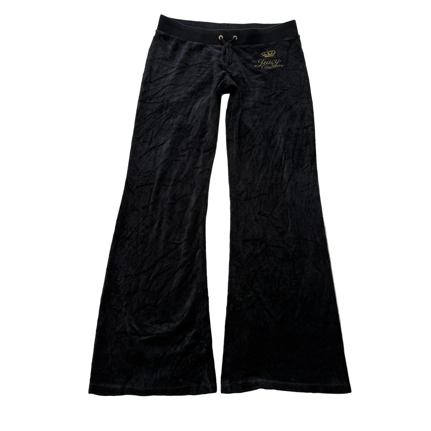 Juicy Couture Women's Black Velour Flared Track Pant Crown Logo Preppy Size M