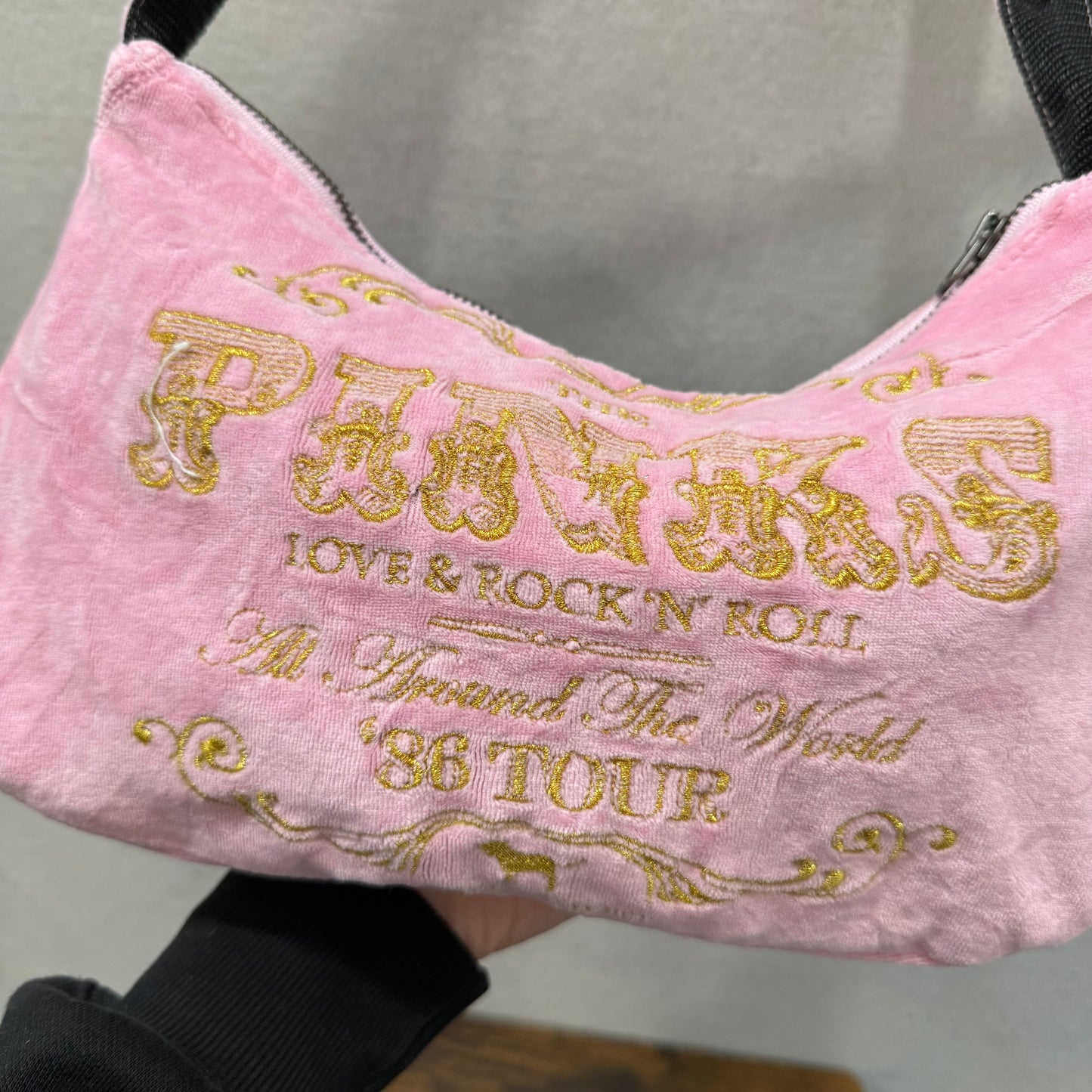 Victoria's Secret PINK Love & Rock 'n Roll Pink Velour Logo Shoulder Bag Size L