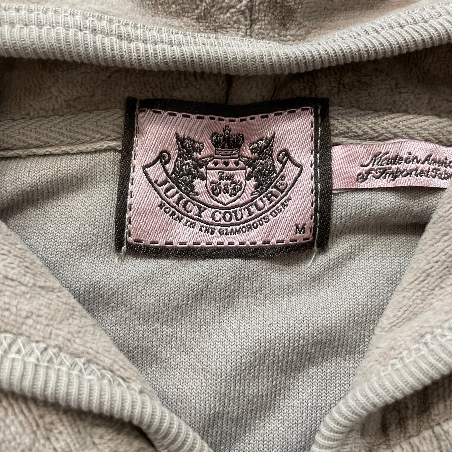 Juicy Couture Scottie Dogs Women's Camel Velour Zip-Up Hoodie Pockets Y2k Size M