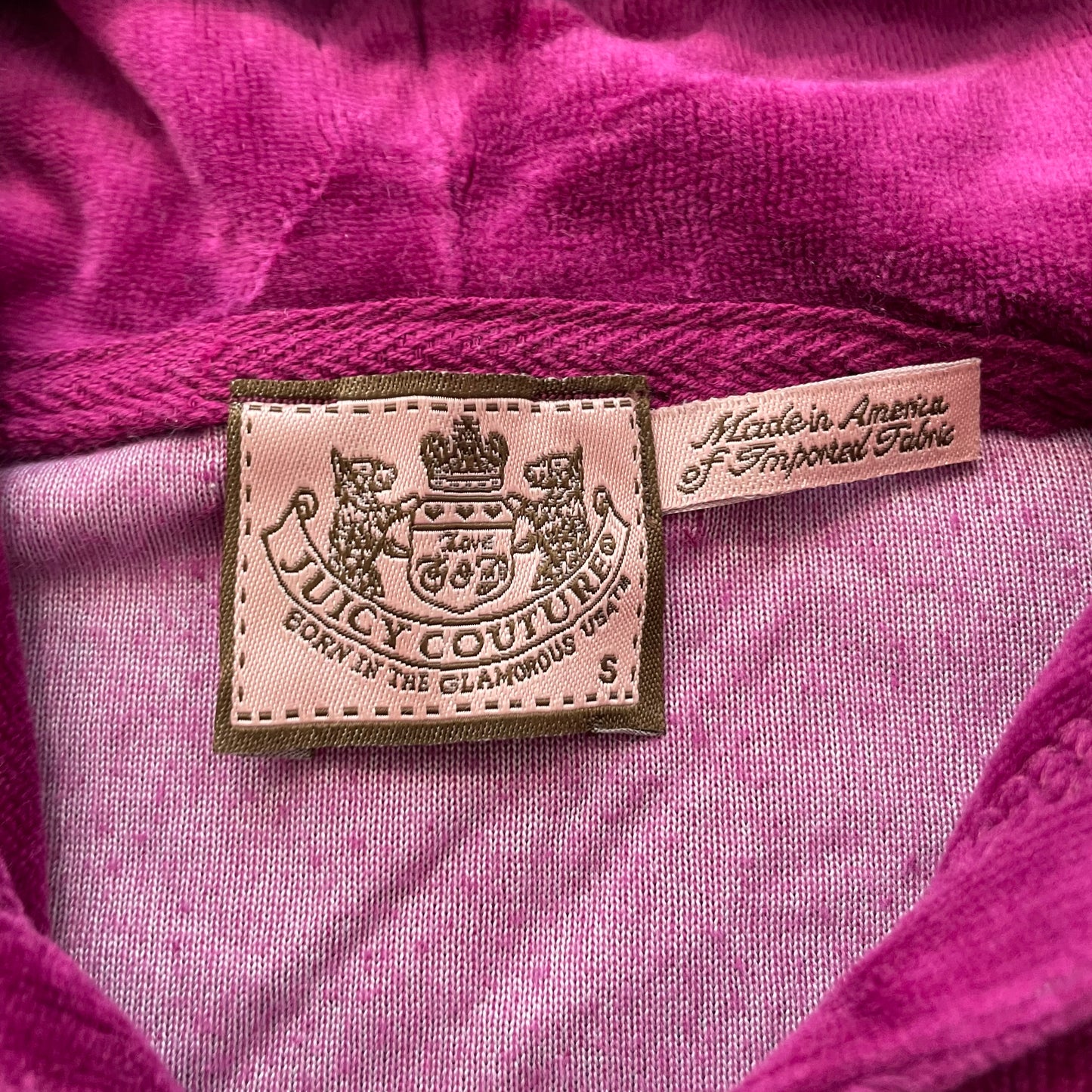 Vintage Juicy Couture Womens Vibrant Magenta Velour Zip-Up Hoodie Pockets Size S
