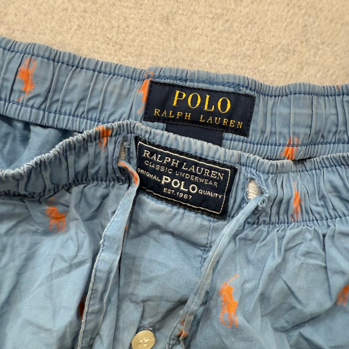 Polo Ralph Lauren Men's Light Blue Cotton Pajama Pant All-Over Print Logo Size M