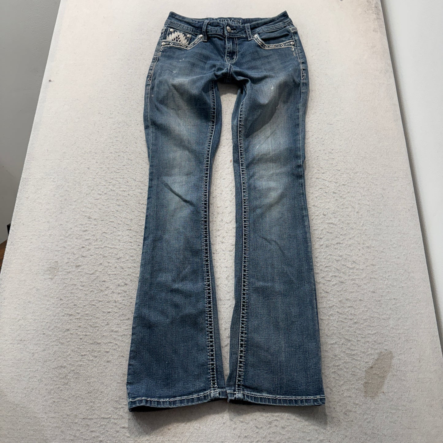 Grace Women's Blue Bootcut Denim Jeans Rhinestone Embelishement Classic Size 27