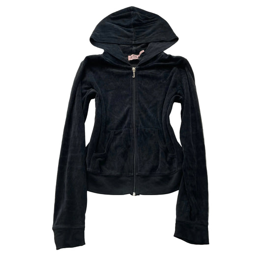 Juicy Couture Women's Black Velour Full Zip Hoodie Pockets Loungewear Y2k Size M
