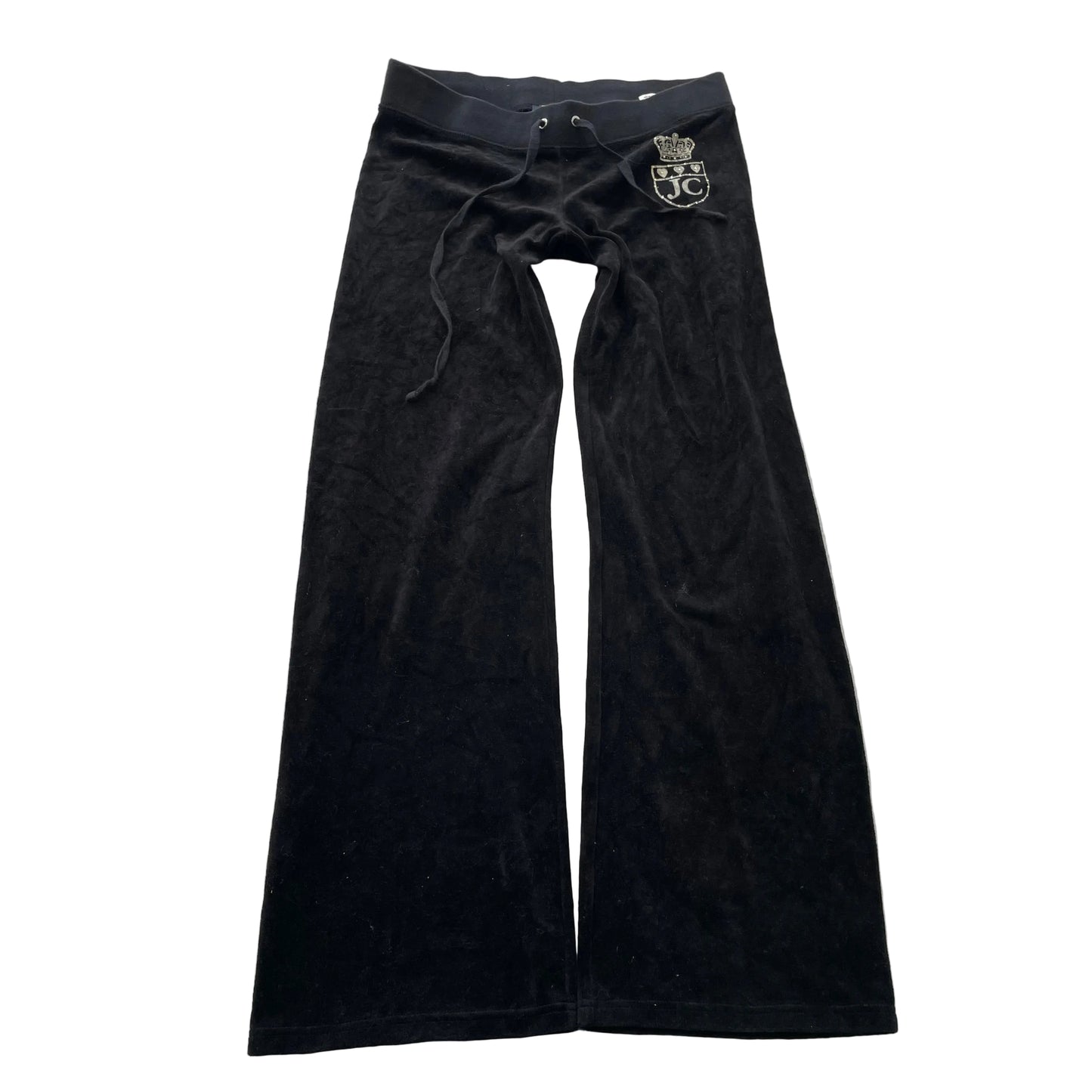 Juicy Couture Black Label Women Black Velour Flared Track Pant Drawstring Size M