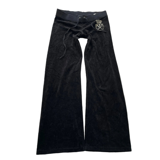 Juicy Couture Black Label Women Black Velour Flared Track Pant Drawstring Size M