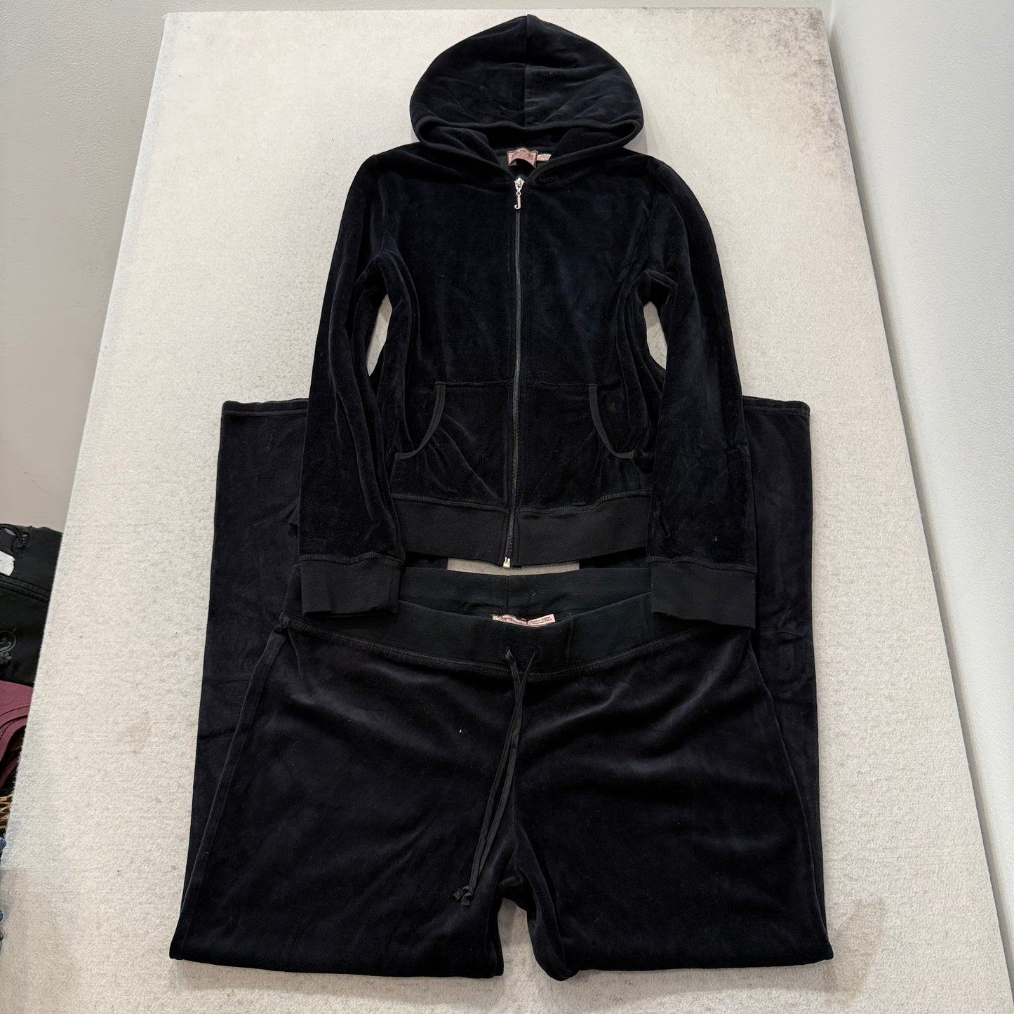 Juicy Couture Women's Black Velour Tracksuit Set Hoodie & Flared Pants Size XL