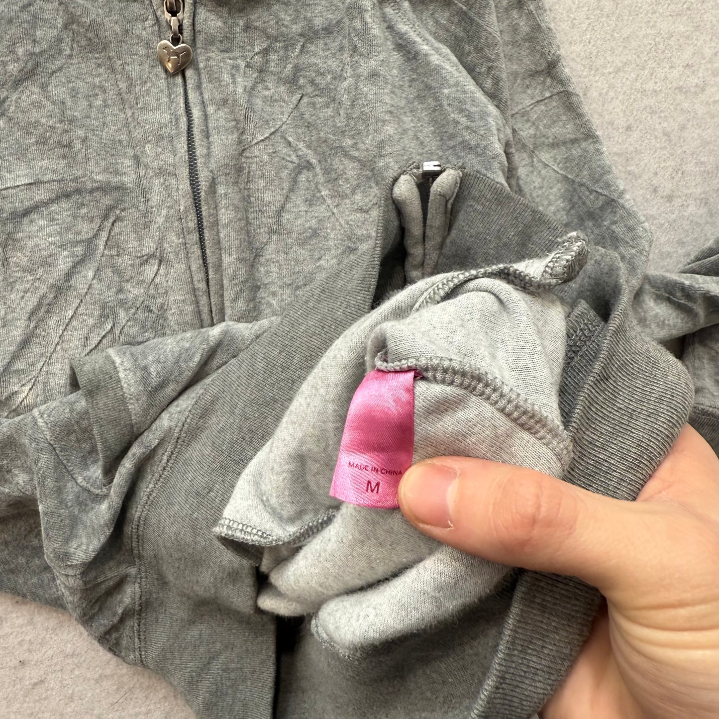 Vintage Victoria's Secret PINK Womens Grey Velour Zip-Up Hoodie Patchwork Size M