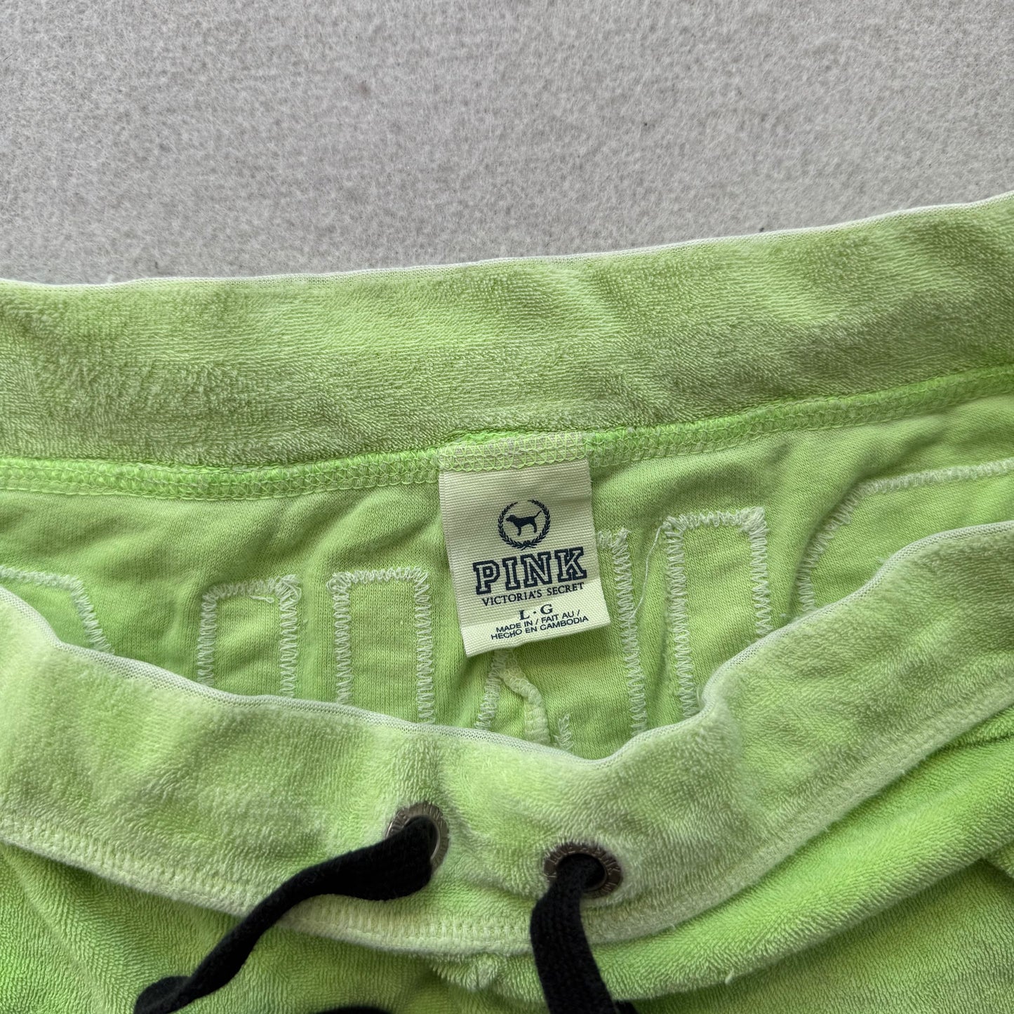 Victoria's Secret PINK #86 Women's Lime Green Terry Cloth Varsity Shorts Size L