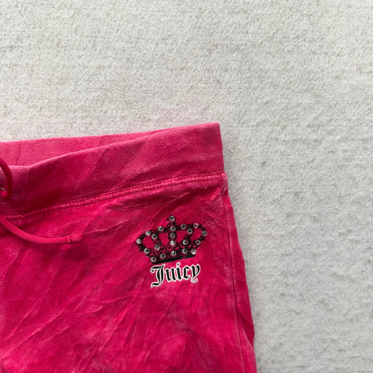 Juicy Couture Women's Cerise Pink Flared Track Pant Rhinestone Crown Logo Size S