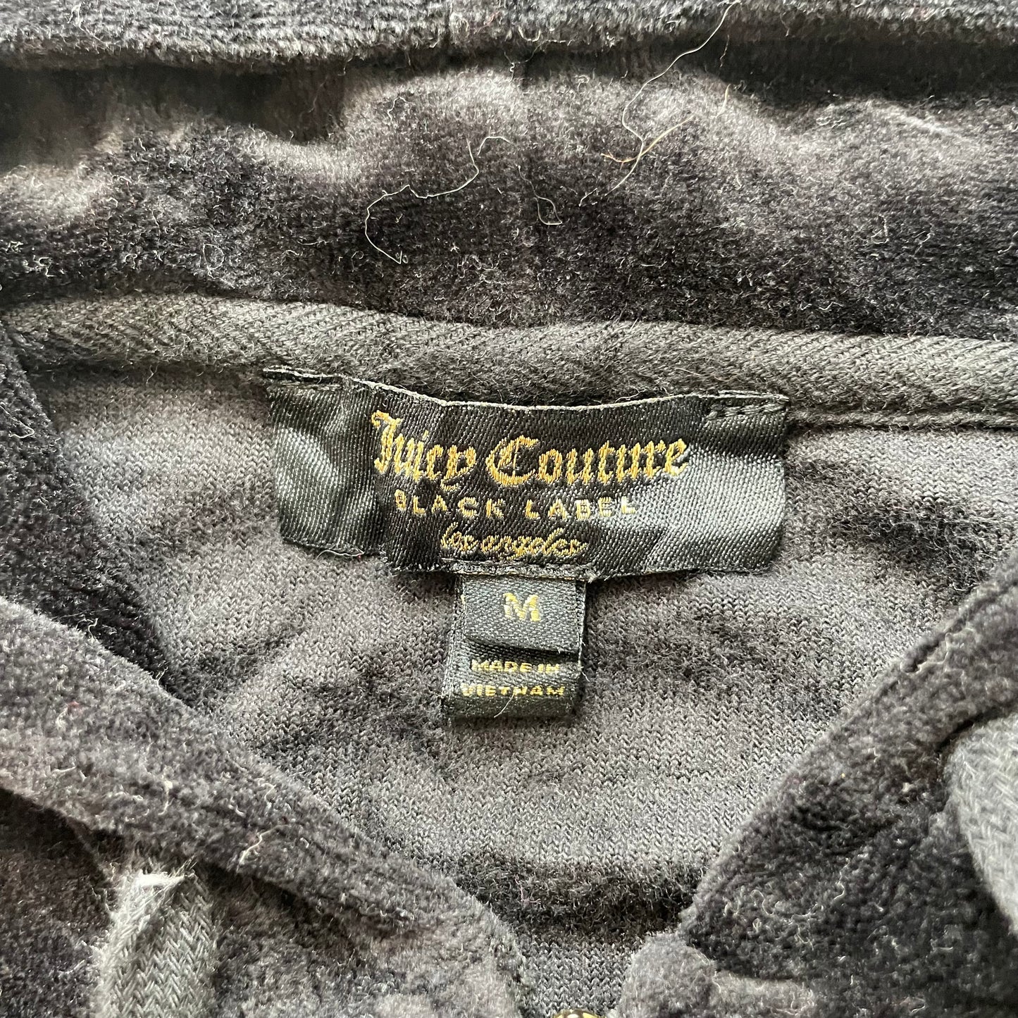 Juicy Couture Women's Black Velour Full Zip Hoodie Loungewear Pockets Y2K Size M