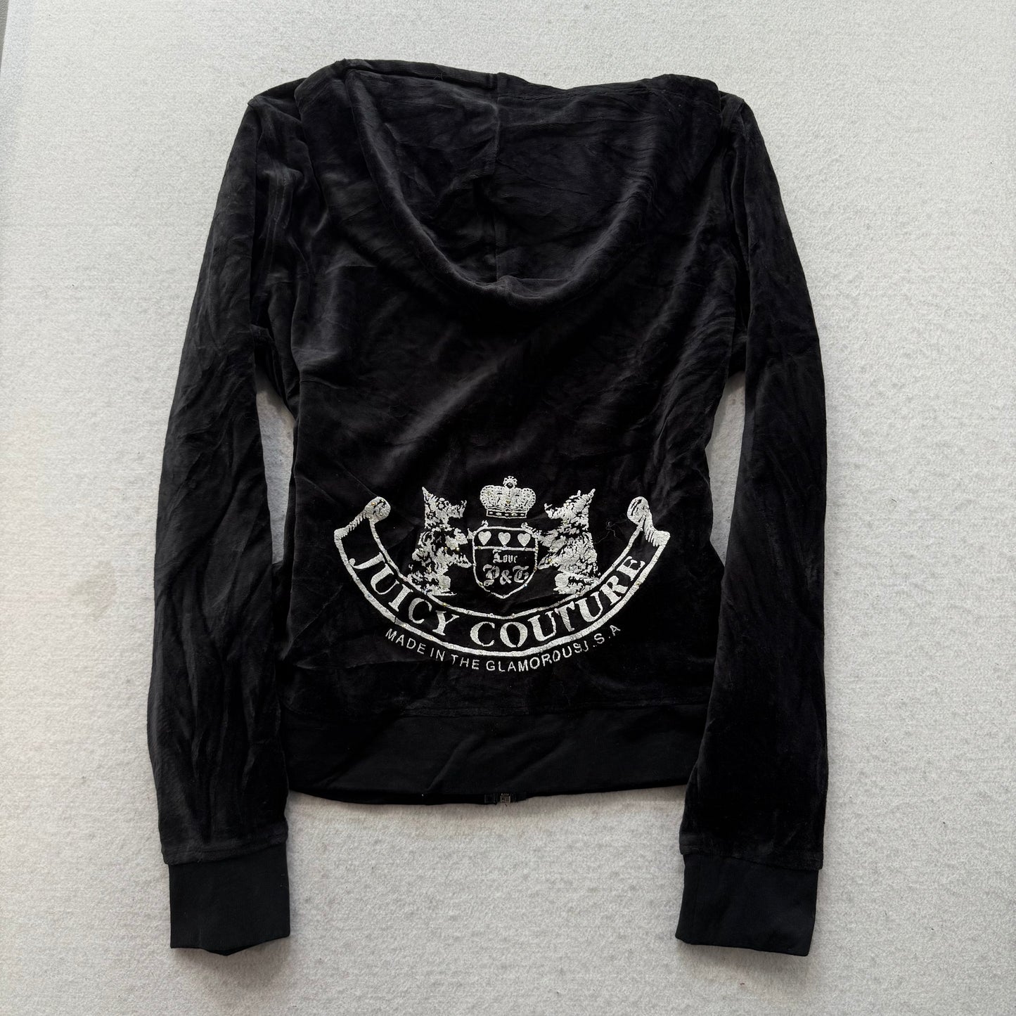 Juicy Couture Women's Jet Black Velour Tracksuit Set Hoodie & Flared Pant Size M