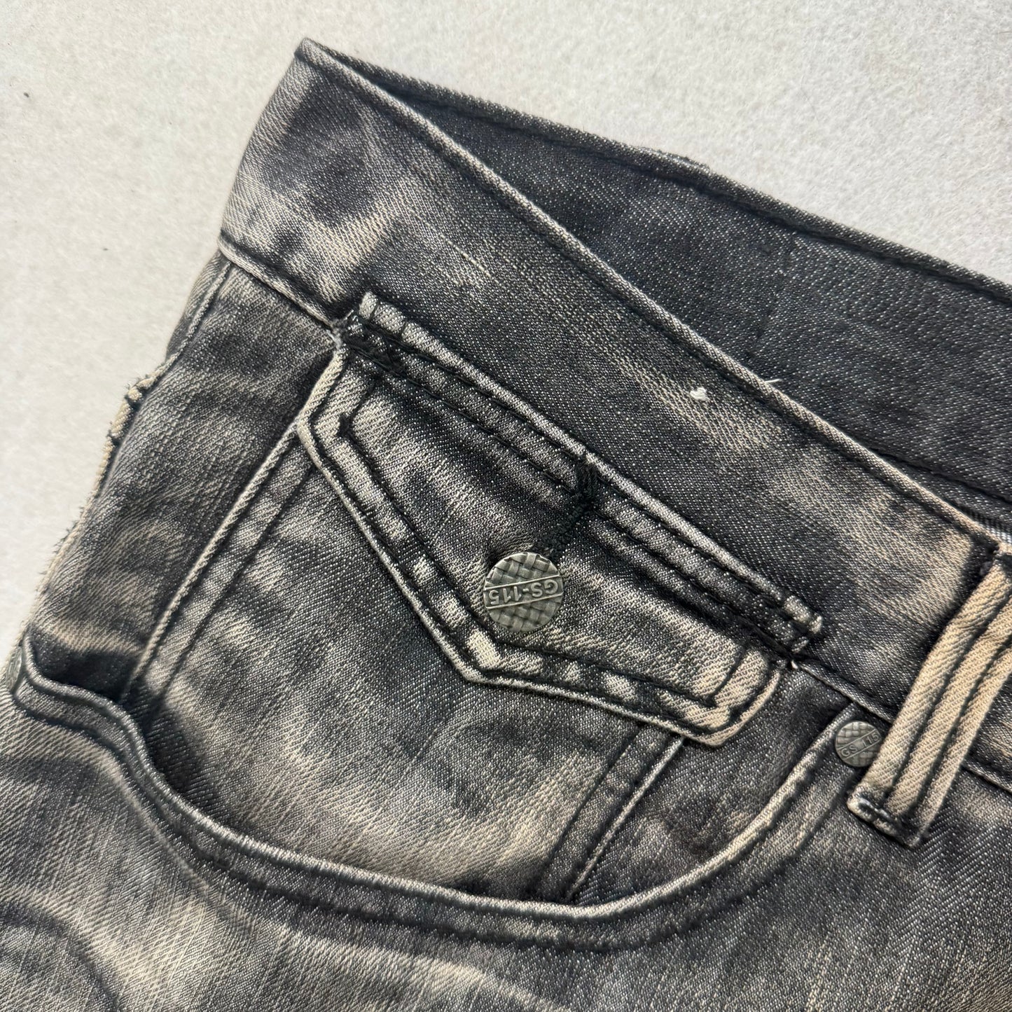 GS 115 Men's Gray Baggy Denim Shorts Streetwear Embroidered Pocket Y2K Size 50
