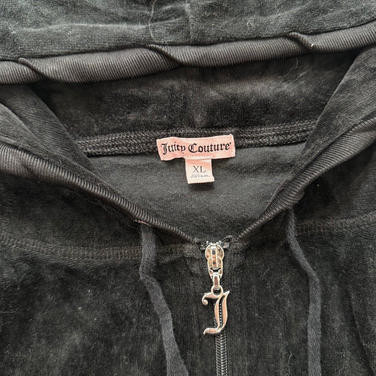 Juicy Couture Women's Black Velour Zip-Up Hoodie Gold Sequins Logo Y2K Size XL