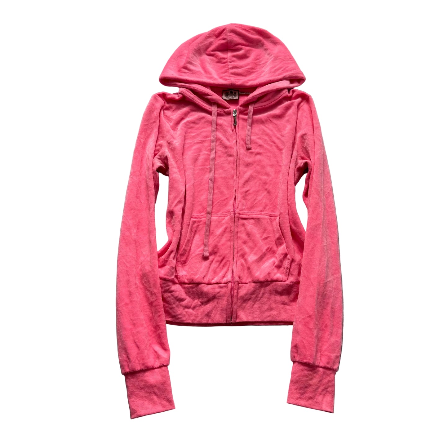 Vintage Juicy Couture Women's Hot Pink Velour Full Zip Hoodie Drawstring Size S