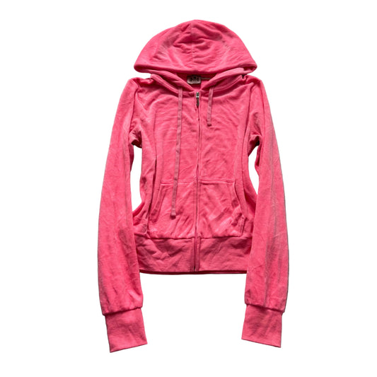 Vintage Juicy Couture Women's Hot Pink Velour Full Zip Hoodie Drawstring Size S