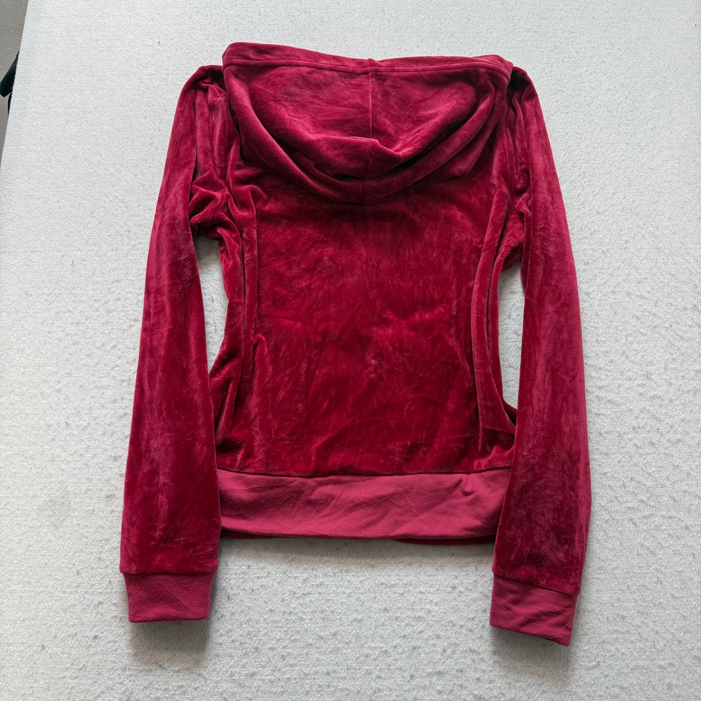 Juicy Couture Womens Dark Hot Pink Velour Zip-Up Hoodie Loungewear Pocket Size M
