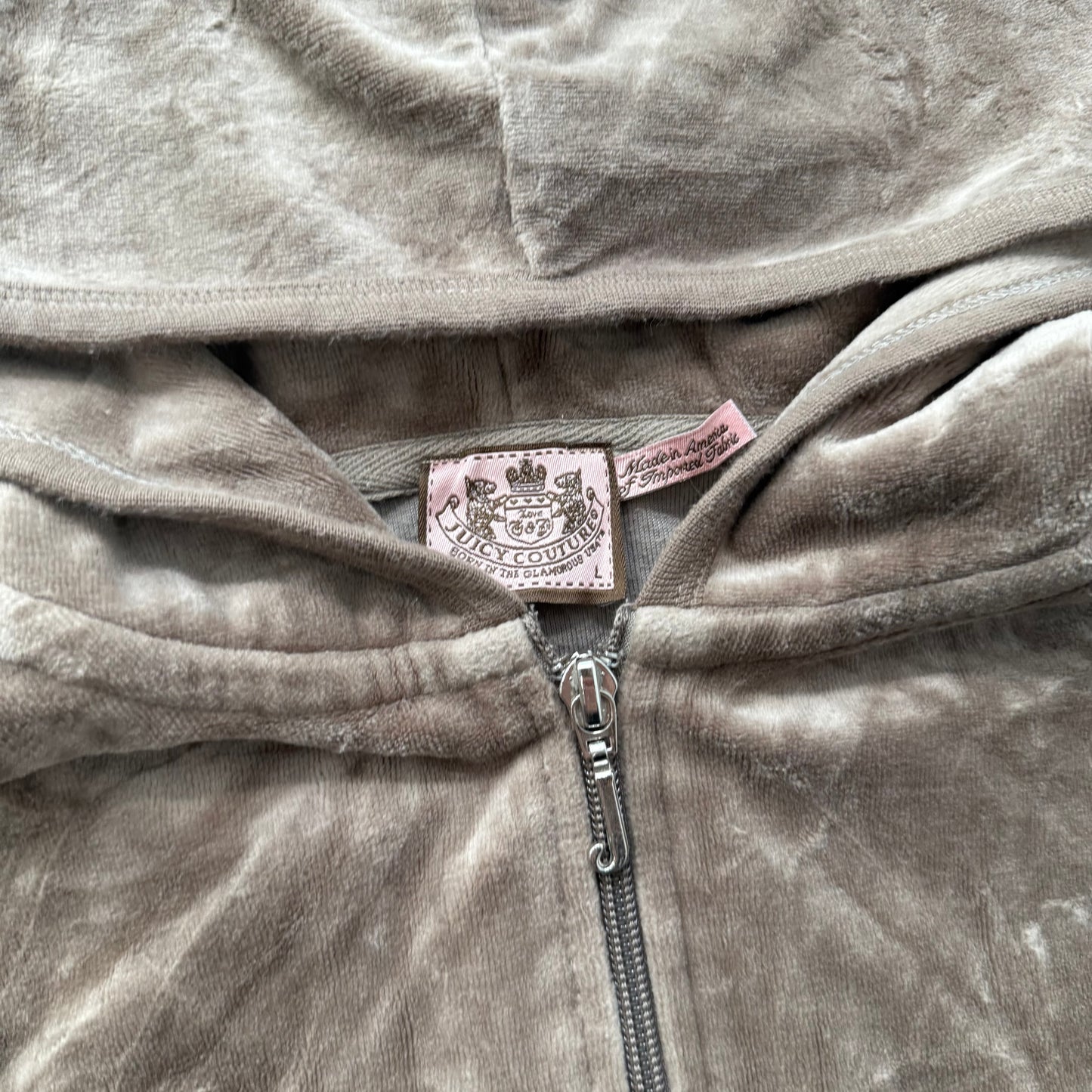 Vintage Juicy Couture Women's Light Brown Velour Zip-Up Hoodie Drawstring Size L