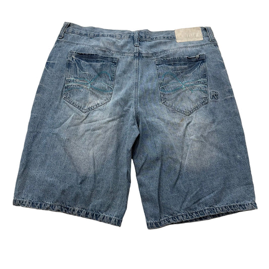 Rocawear Men's Blue Denim Relaxed Fit Shorts Embroidered Back Pockets Waist 48